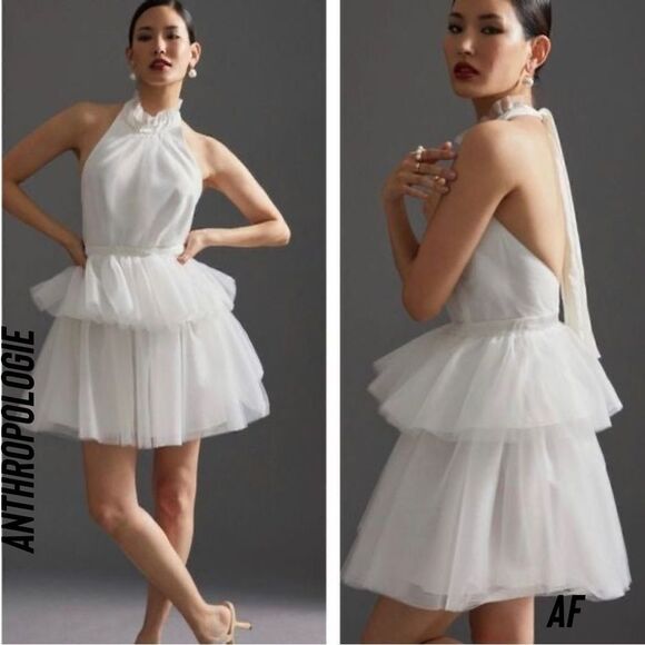 ANTHROPOLOGIE BY HUTCH TULLE MINI DRESS IN WHITE NWT SIZE 8 - Picture 1 of 13